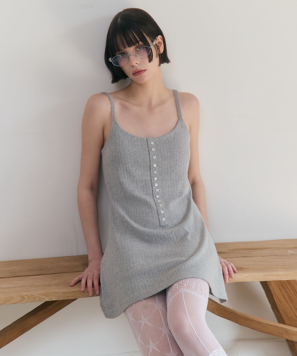 로잔느(ROSEANNE) Sweet Dreams Button Mini Dress (Gray)