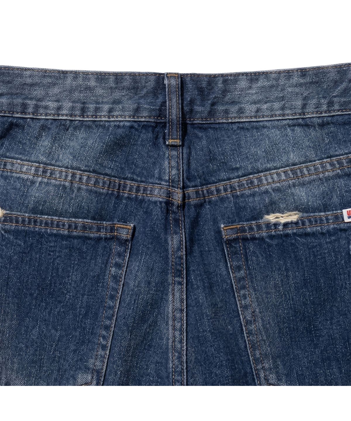엑스트라오디너리(EXTRAORDINARY) DAMAGE DENIM SHORT DEEP BLUE
