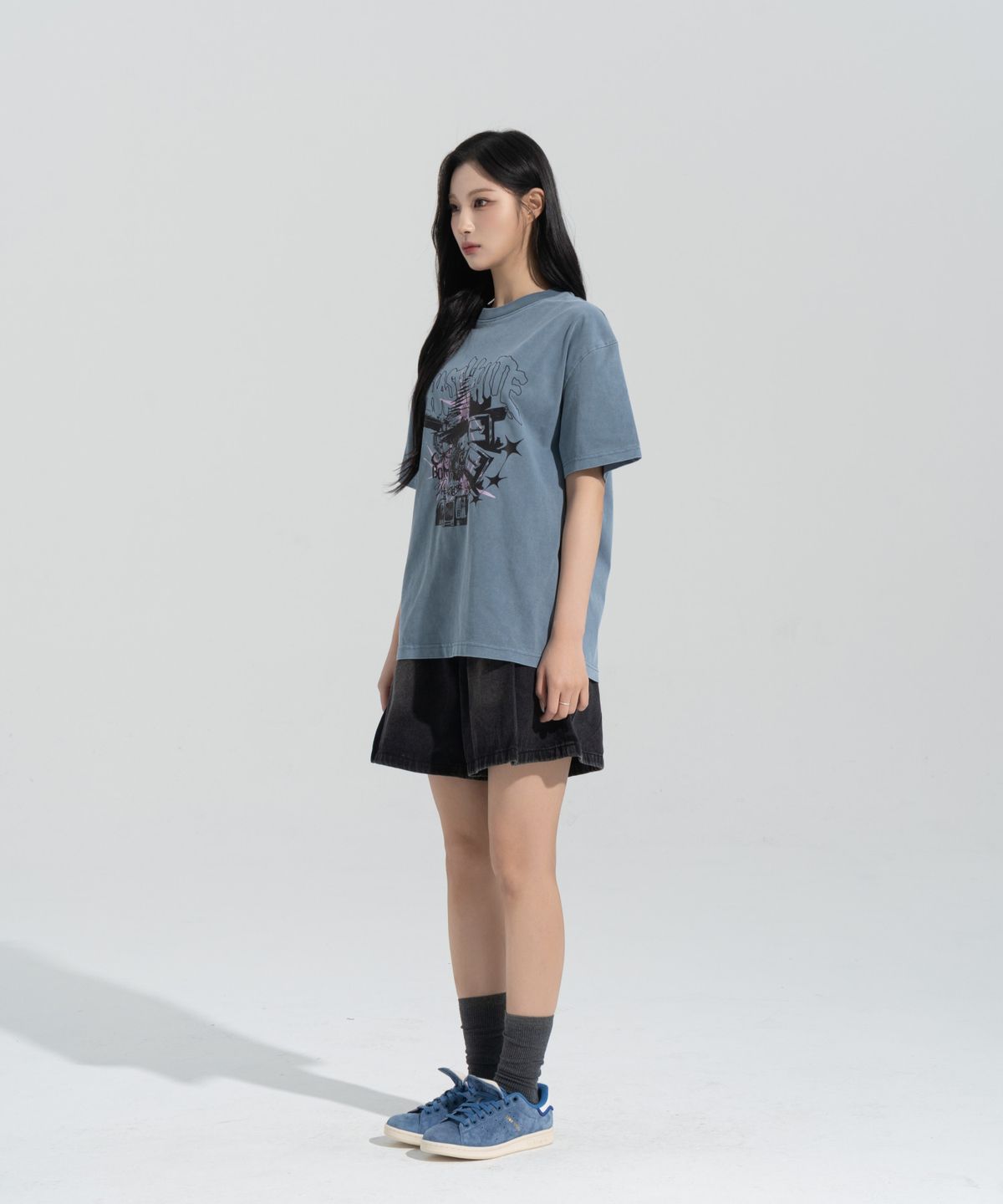 페이즈화이트(PHASEWHITE) [PHASE_5] CRASHED MEDIA PIGMENT DYED SHORTSLEEVES _PIGMENT SLATE BLUE / 8802026-ST25