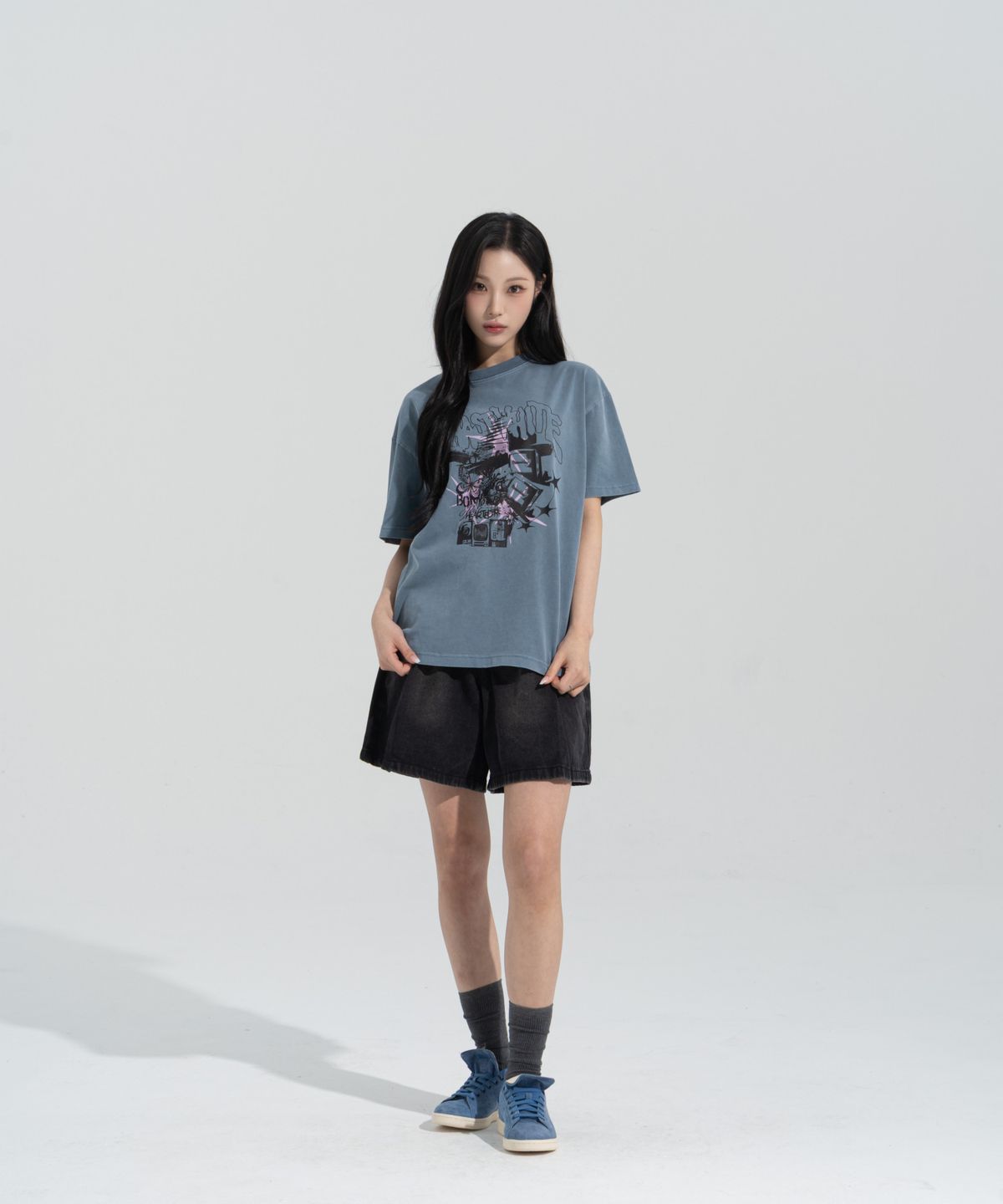 페이즈화이트(PHASEWHITE) [PHASE_5] CRASHED MEDIA PIGMENT DYED SHORTSLEEVES _PIGMENT SLATE BLUE / 8802026-ST25