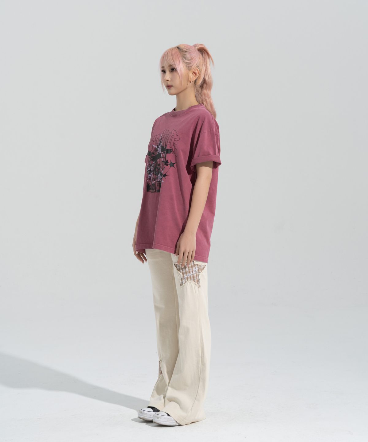 페이즈화이트(PHASEWHITE) [PHASE_5] CRASHED MEDIA PIGMENT DYED SHORTSLEEVES _PIGMENT BURGUNDY / 8802026-ST25