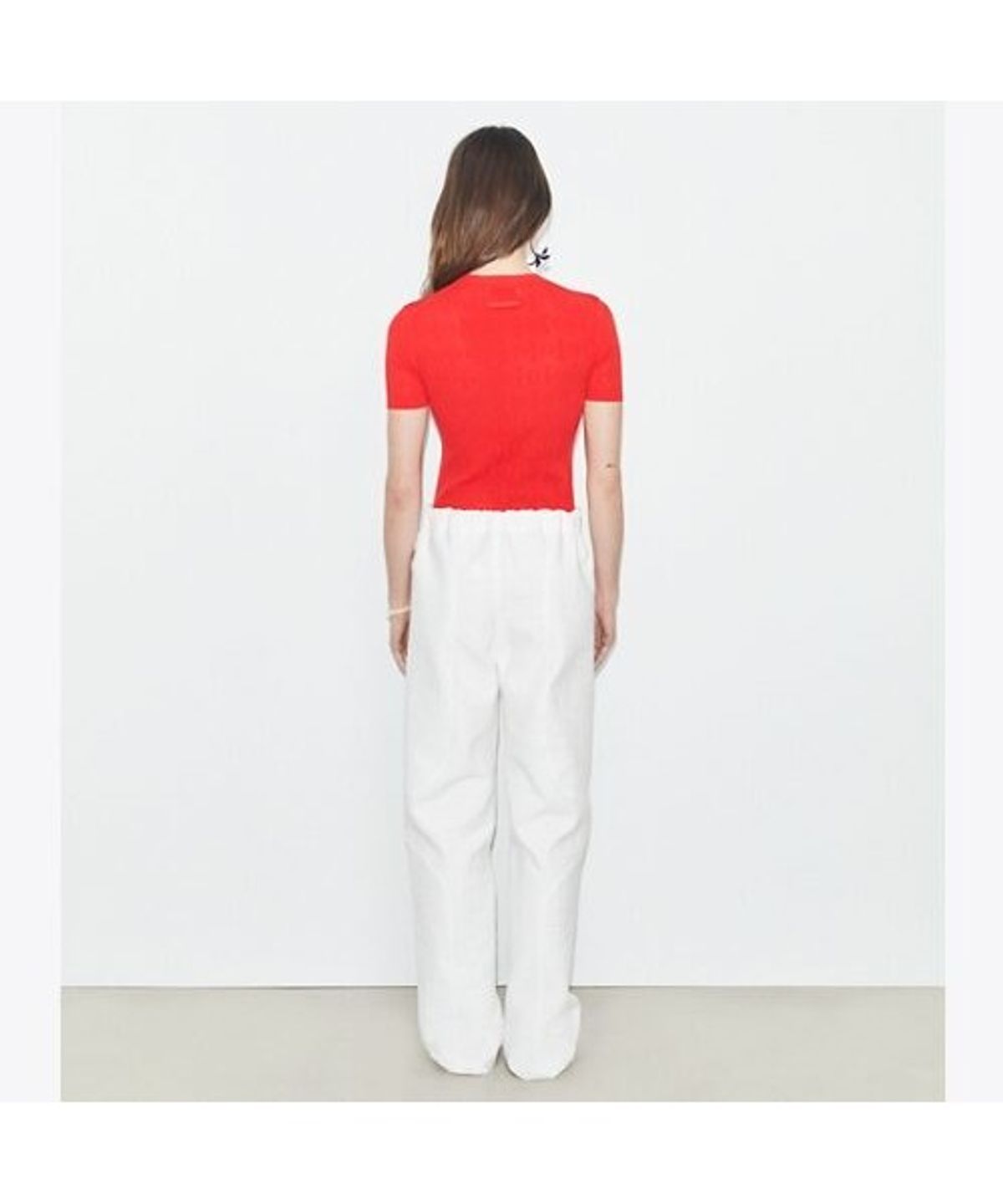 토리버치(TORYBURCH) 티 모노그램 자카드 스웨터 - 블레이징 레드