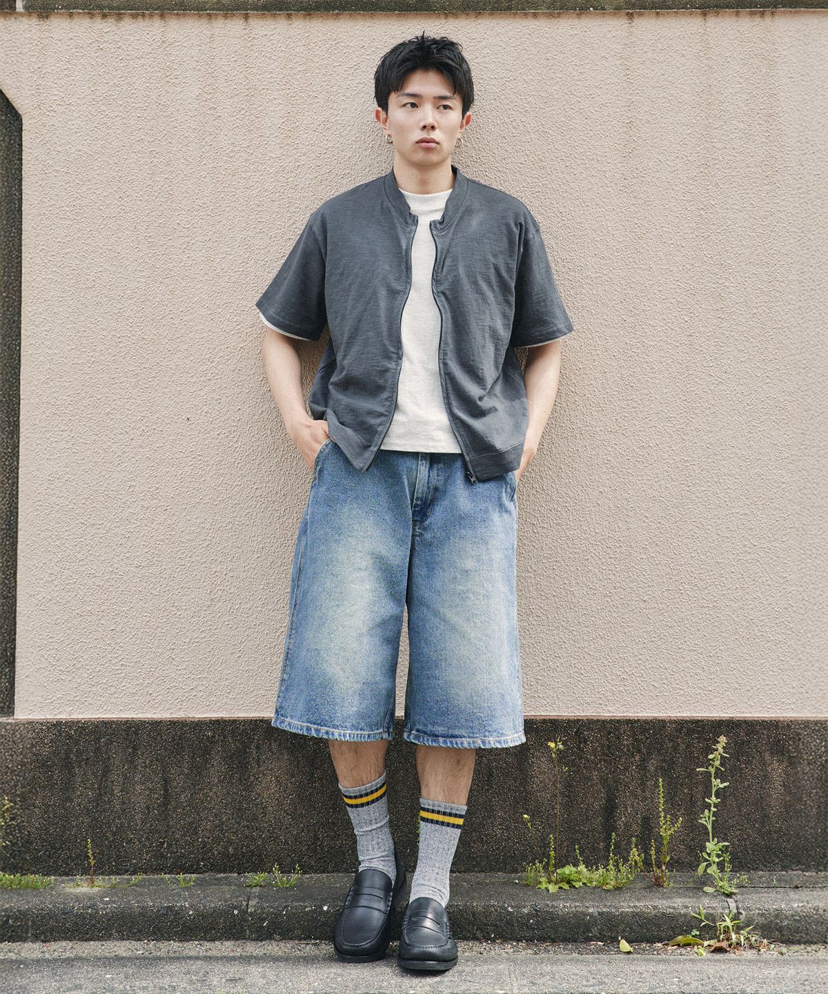 제로(XERO) 브러시 워시드 오버 데님 쇼츠 [미드 블루]