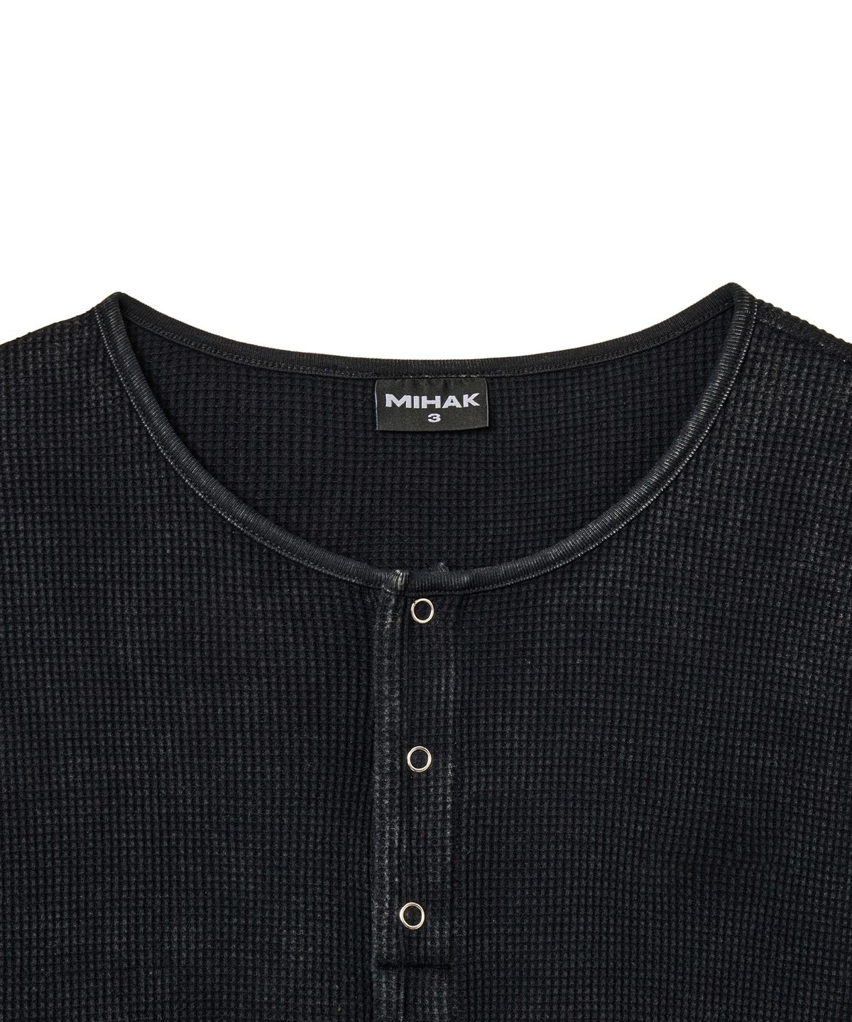 미학(MIHAK) [무지Ver.] 워시드 와플 헨리넥 티셔츠 (BLACK)