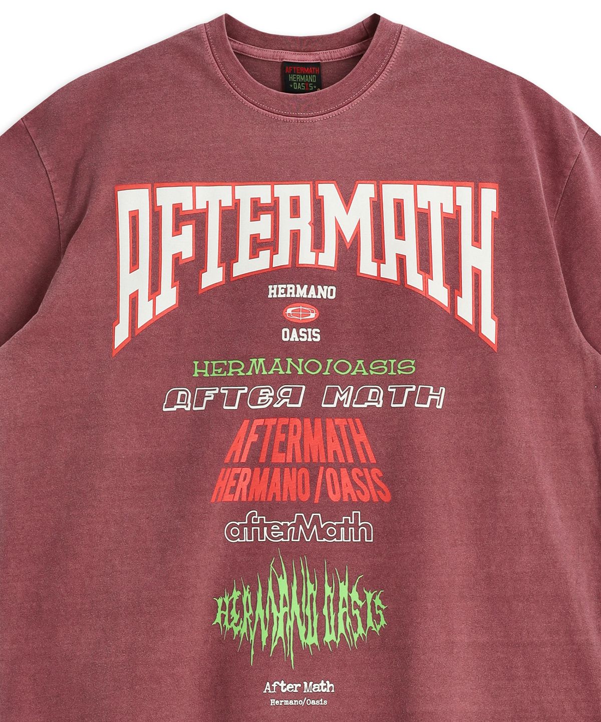 애프터매스(AFTERMATH) PIG DYED TOUR TEE BURGUNDY