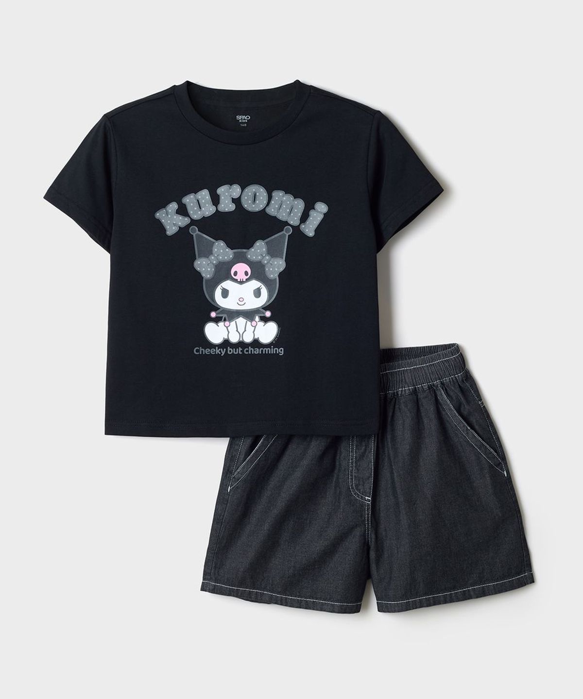 스파오 키즈(SPAO KIDS) [키즈] (산리오캐릭터즈) 반팔 데님 상하세트 (RE)(Black)_SPSMG37KU3