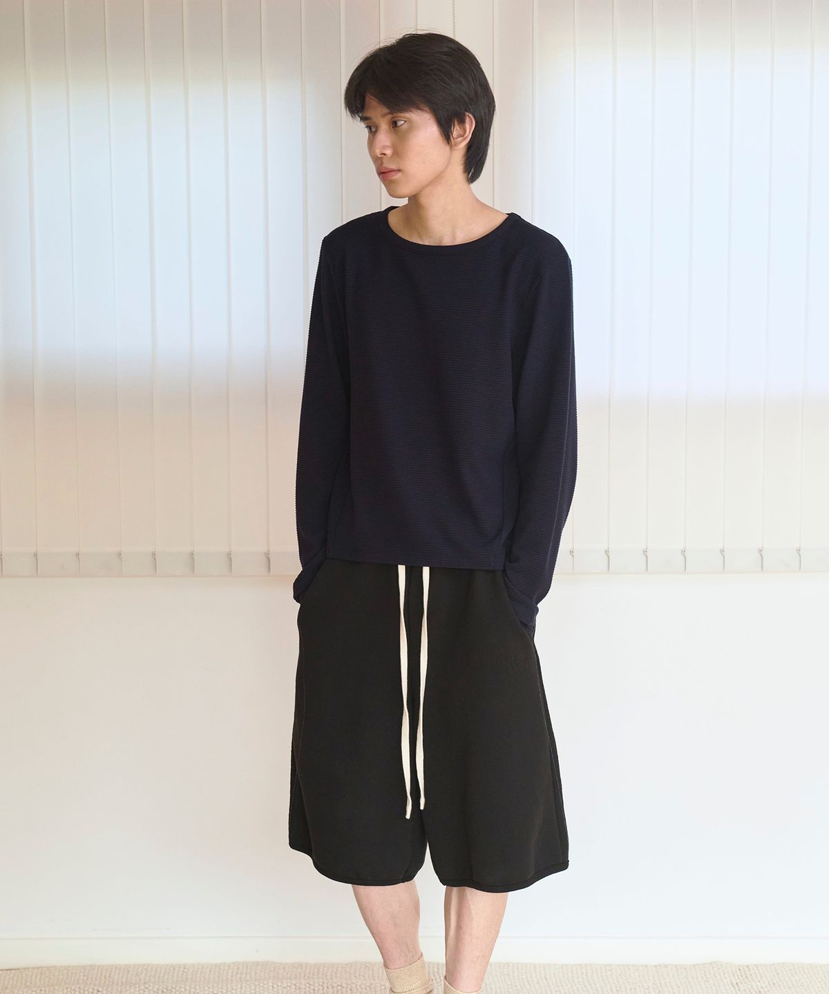 우알롱(WOOALONG) Cotton bermuda easy shorts - BLACK