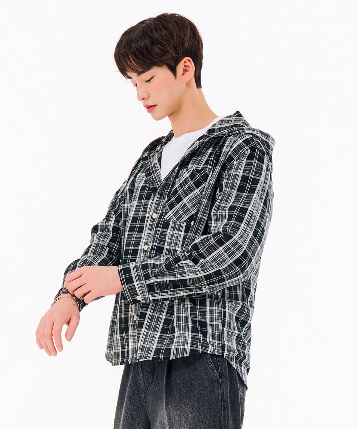 체이스컬트(CHASECULT) 공용 체크 후드 셔츠-FBRU5423C03