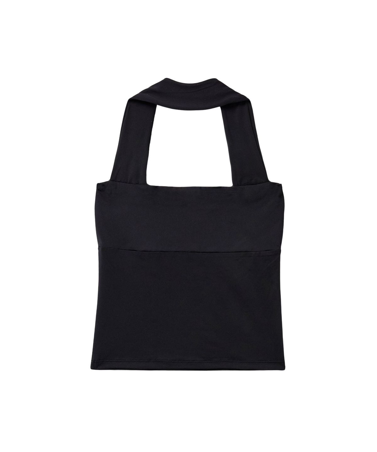 우알롱(WOOALONG) Active shirring halter neck sleeveless -BLACK