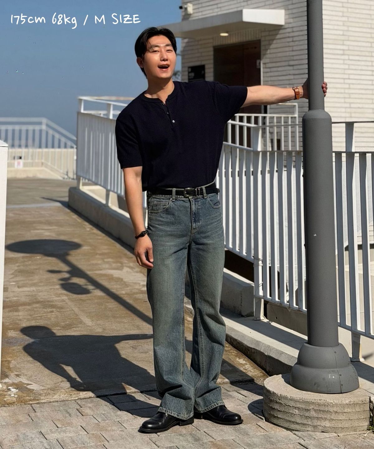 커즈넬로(CUZNELLO) 쿨 코튼 헨리넥 반팔 니트_딥네이비