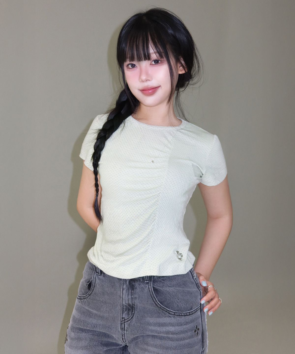 엘엠알(LMR) 컷오프 스터드 플레어 데님 팬츠 GREY