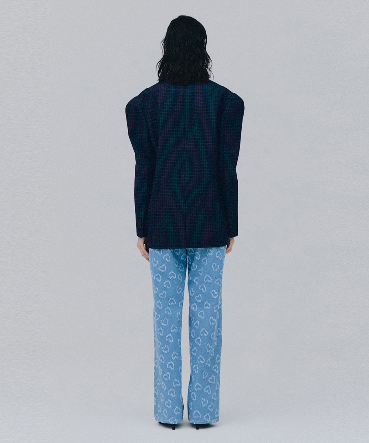 베데르미(VEDERMI) heart pattern light blue denim pants