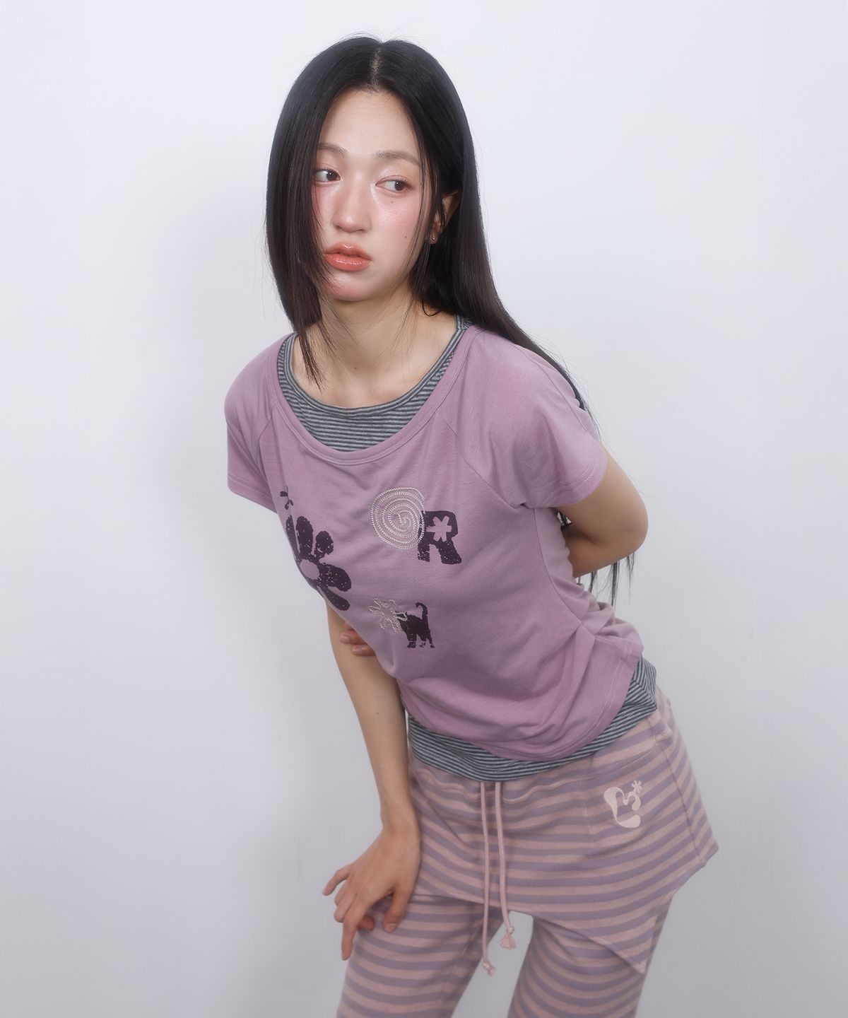 엘엠알(LMR) 스트라이프 레이어드 플레어 스커트 팬츠 PURPLE PINK