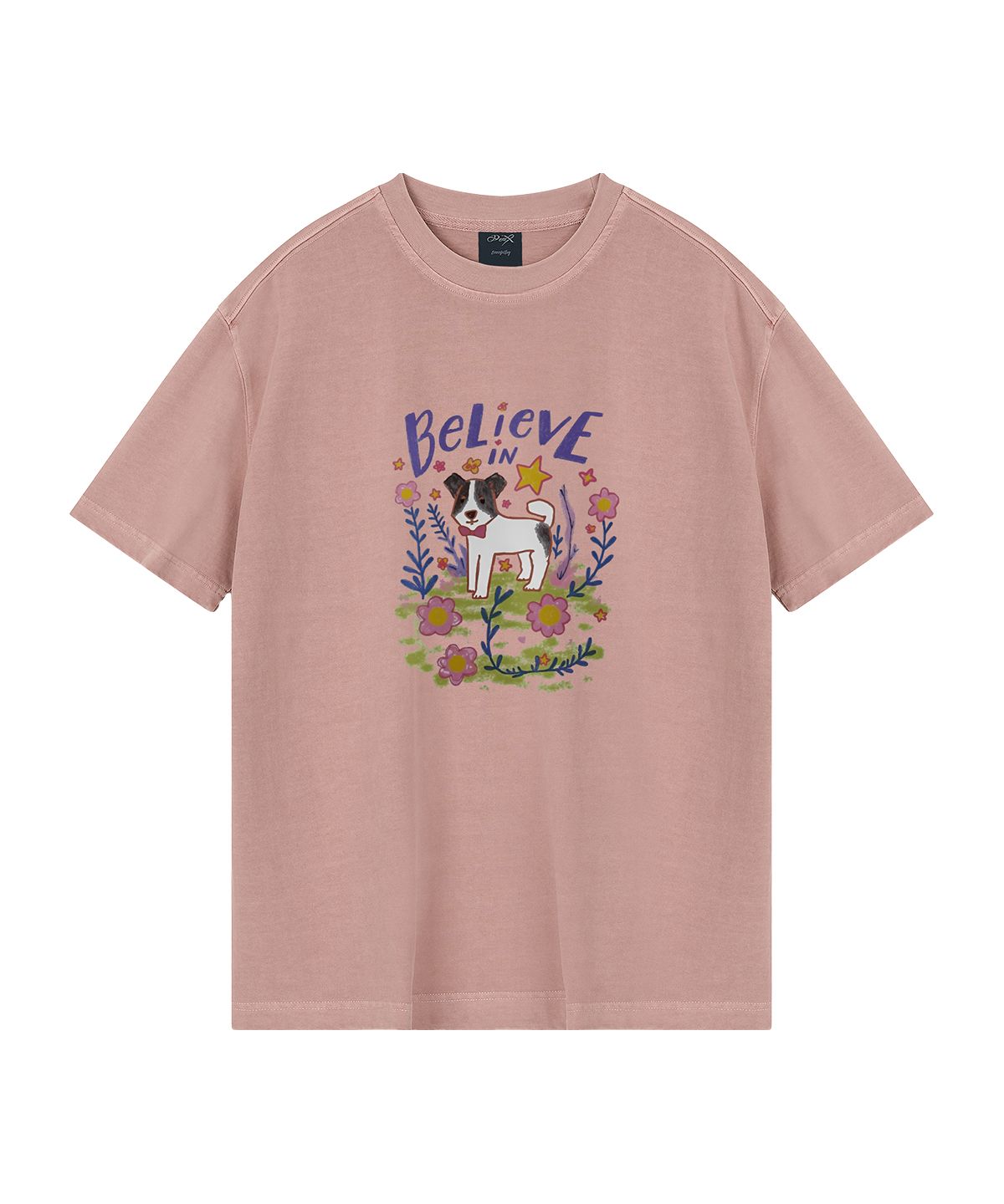 와일드락(WILDROCK) Flower Garden Puppy 피그먼트 오버핏 반팔 티셔츠 (크롭 포함)