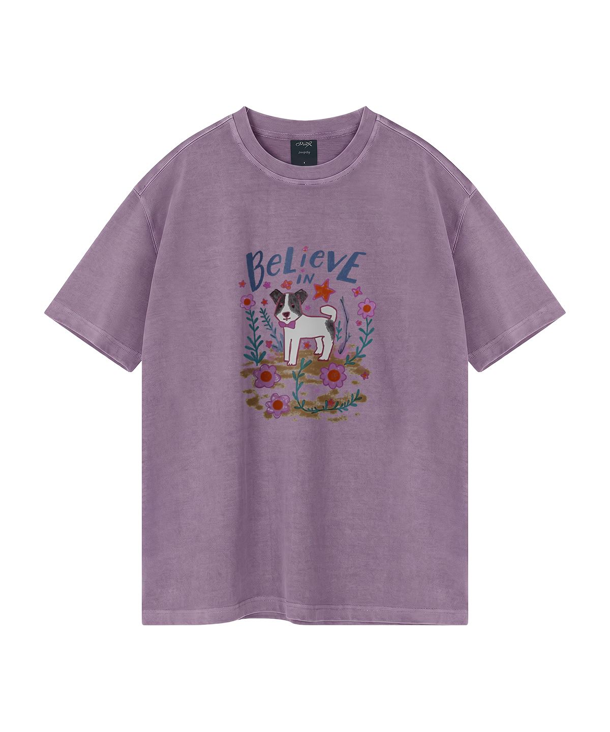 와일드락(WILDROCK) Flower Garden Puppy 피그먼트 오버핏 반팔 티셔츠 (크롭 포함)
