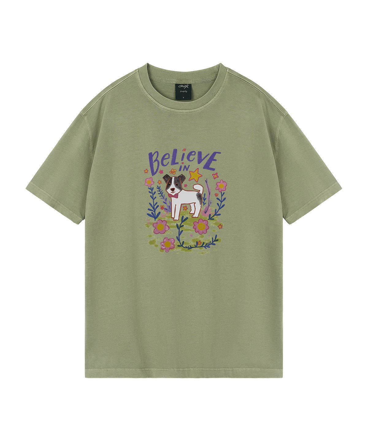 와일드락(WILDROCK) Flower Garden Puppy 피그먼트 오버핏 반팔 티셔츠 (크롭 포함)
