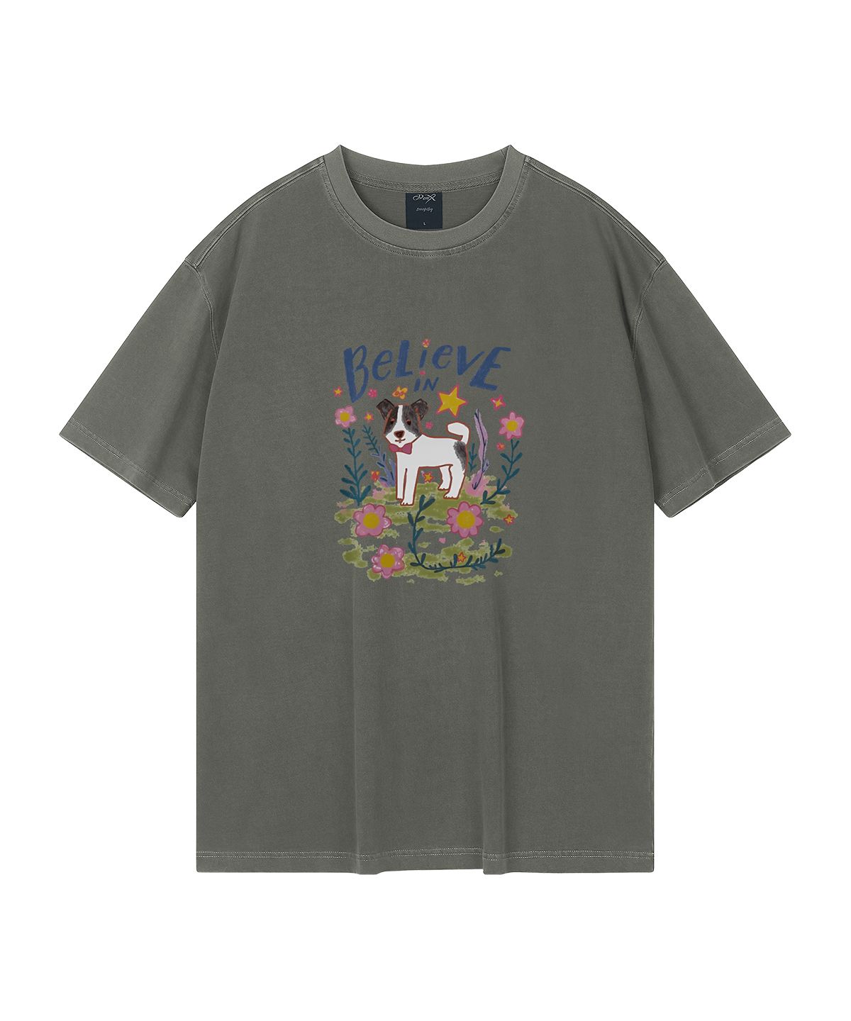 와일드락(WILDROCK) Flower Garden Puppy 피그먼트 오버핏 반팔 티셔츠 (크롭 포함)