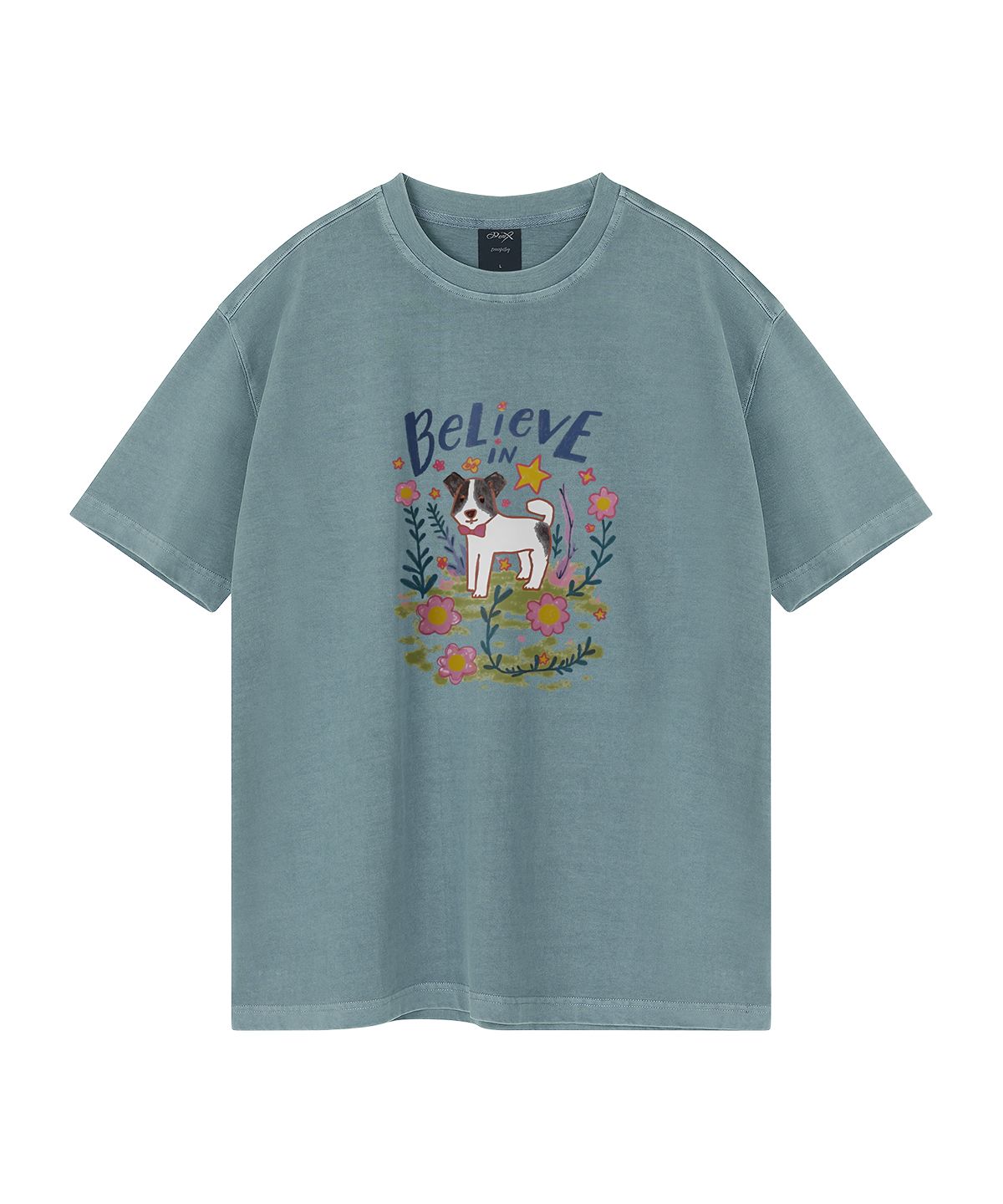 와일드락(WILDROCK) Flower Garden Puppy 피그먼트 오버핏 반팔 티셔츠 (크롭 포함)