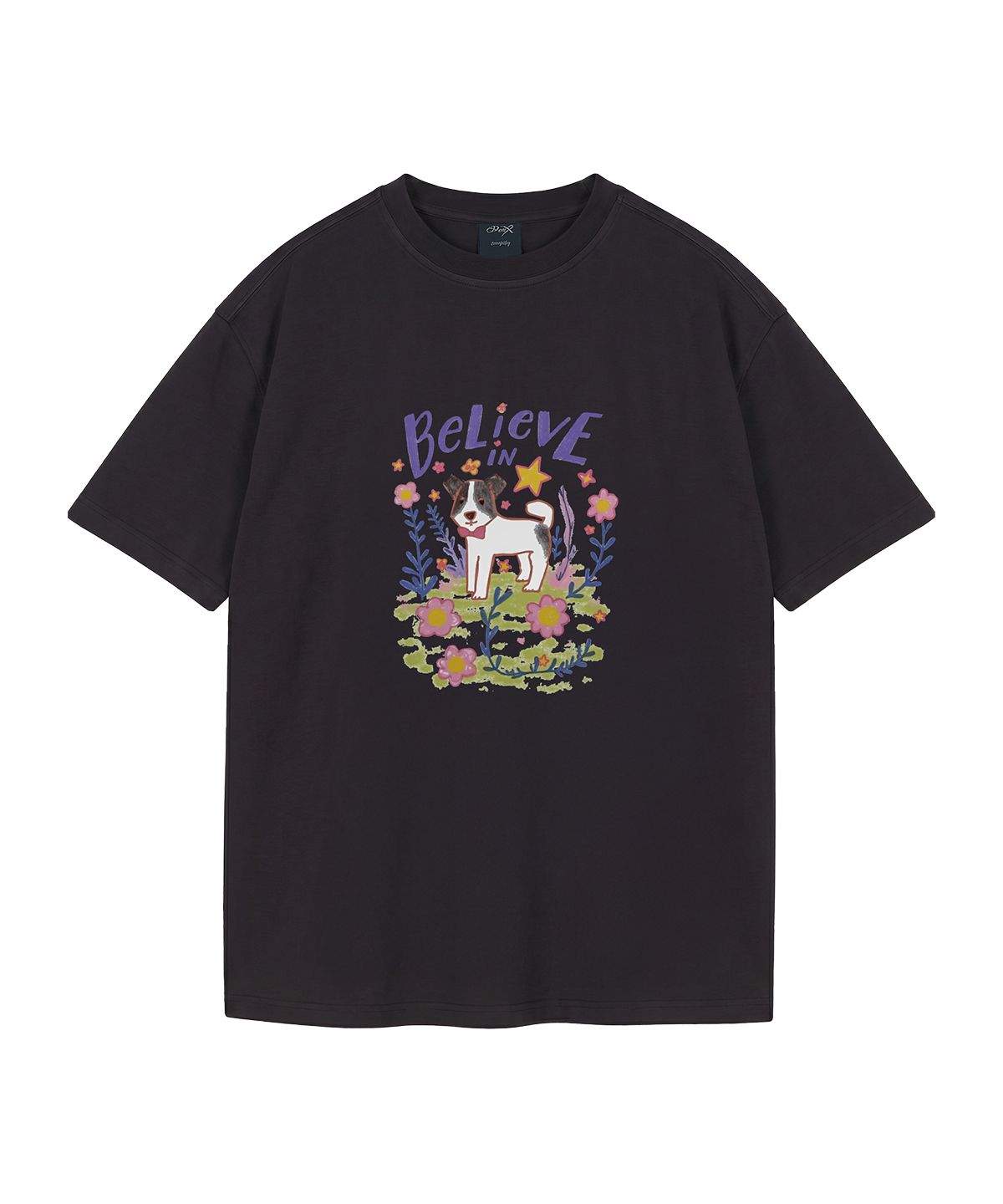 와일드락(WILDROCK) Flower Garden Puppy 피그먼트 오버핏 반팔 티셔츠 (크롭 포함)