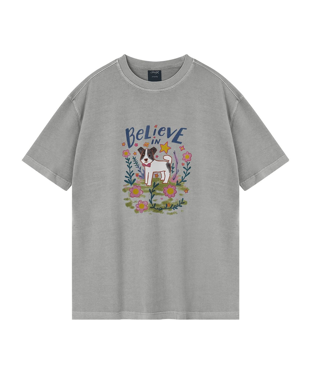 와일드락(WILDROCK) Flower Garden Puppy 피그먼트 오버핏 반팔 티셔츠 (크롭 포함)