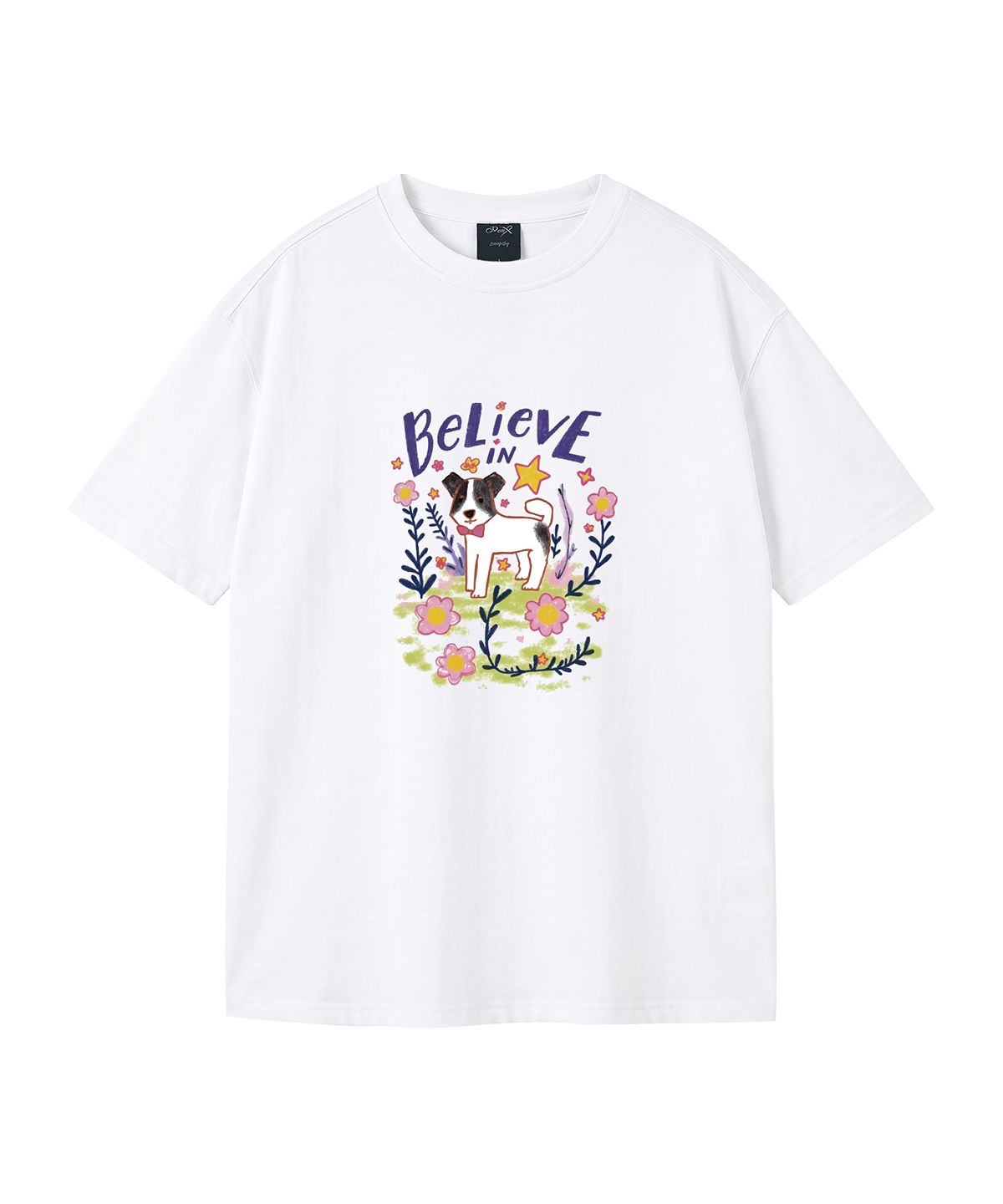 와일드락(WILDROCK) Flower Garden Puppy 피그먼트 오버핏 반팔 티셔츠 (크롭 포함)