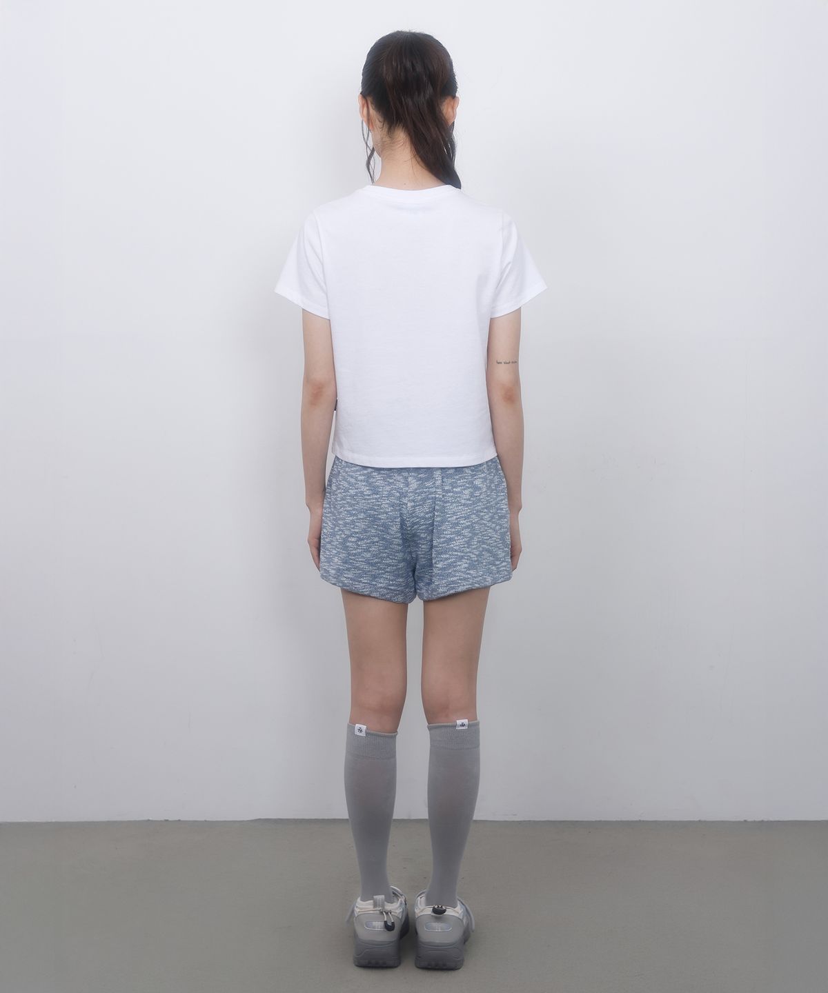 엘엠알(LMR) 체크 새깅 레이어드 니트 쇼츠 LIGHT GREY