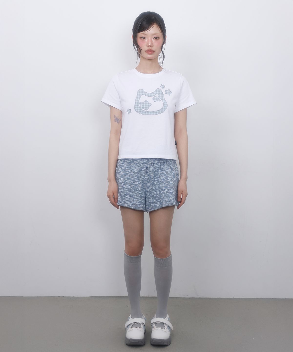 엘엠알(LMR) 체크 새깅 레이어드 니트 쇼츠 LIGHT GREY