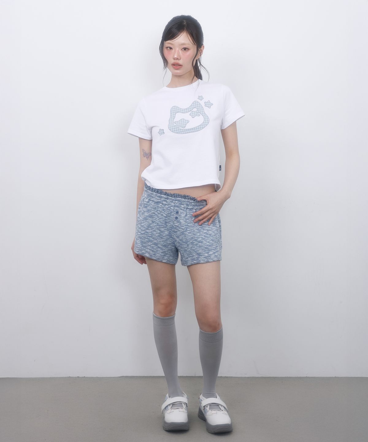 엘엠알(LMR) 체크 새깅 레이어드 니트 쇼츠 LIGHT GREY