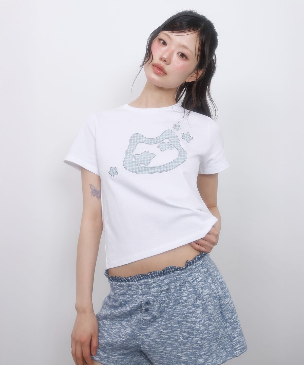 엘엠알(LMR) 체크 새깅 레이어드 니트 쇼츠 LIGHT GREY