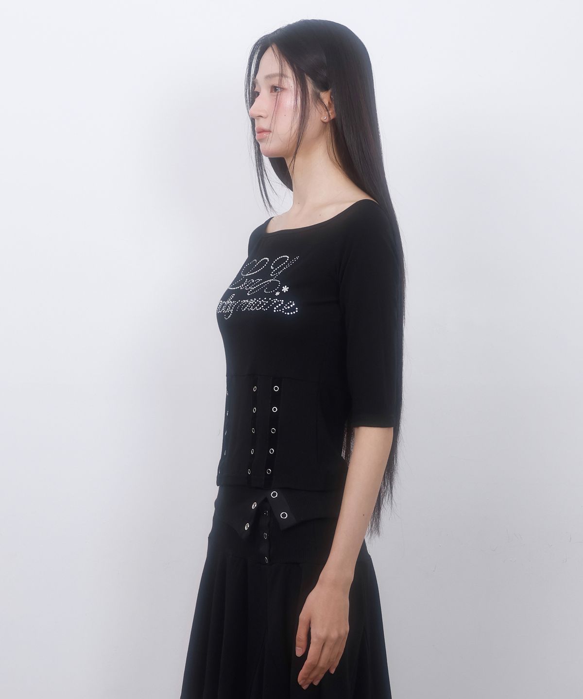 엘엠알(LMR) 핫 픽스 아일렛 보트넥 티셔츠 BLACK