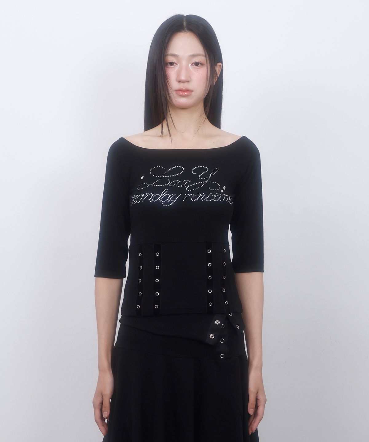 엘엠알(LMR) 핫 픽스 아일렛 보트넥 티셔츠 BLACK
