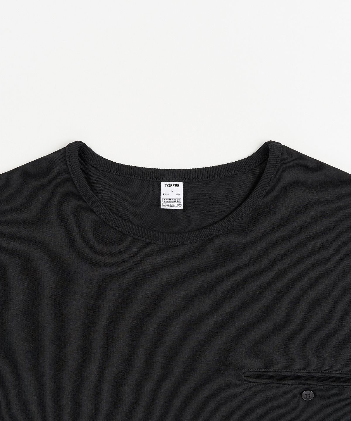 토피(TOFFEE) [S-XXL] 슬림 크롭 버튼 하프 티셔츠 (BLACK)