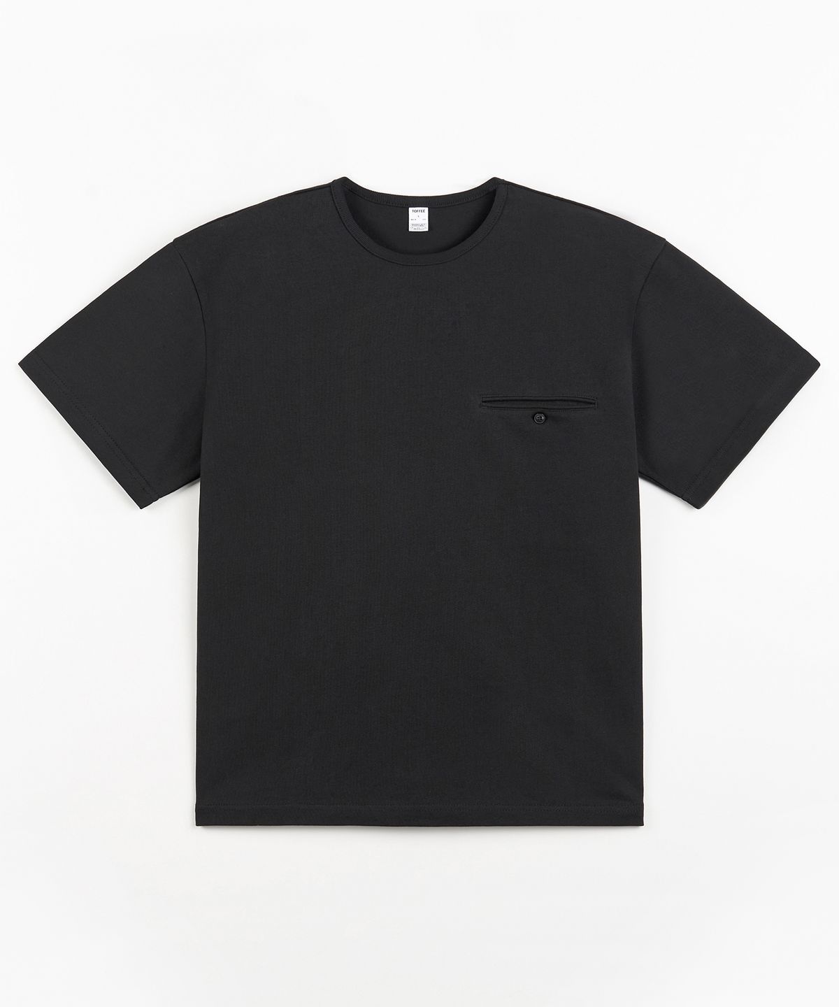 토피(TOFFEE) [S-XXL] 슬림 크롭 버튼 하프 티셔츠 (BLACK)