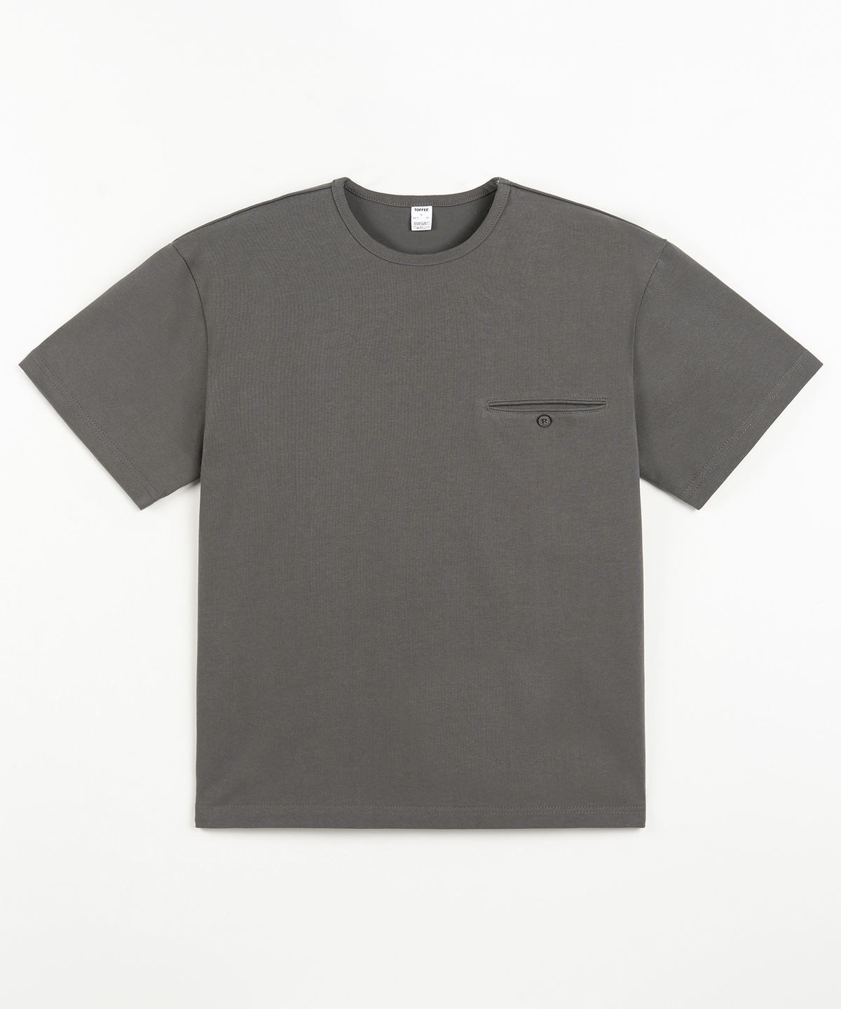 토피(TOFFEE) [S-XXL] 슬림 크롭 버튼 하프 티셔츠 (CHARCOAL)