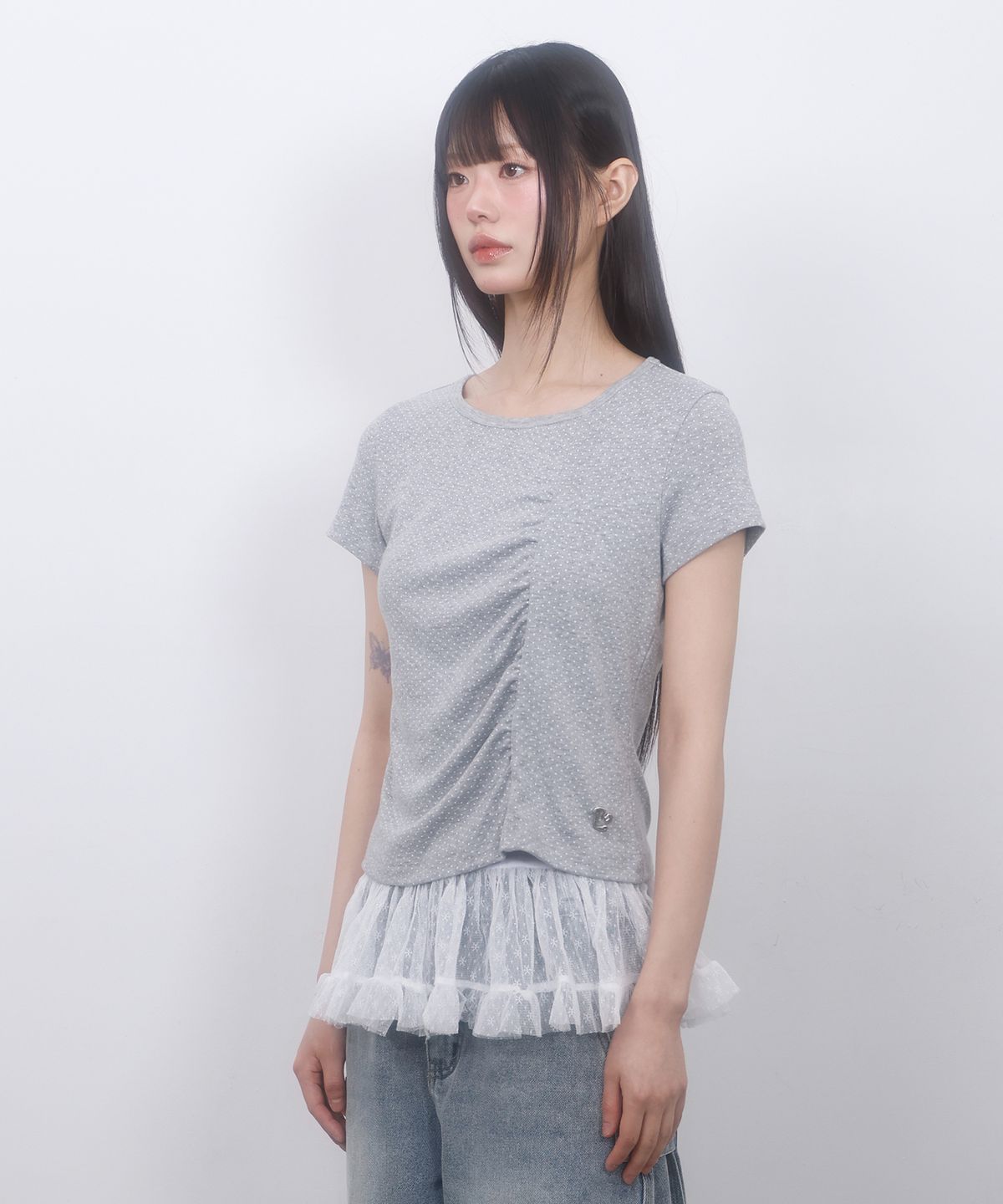 엘엠알(LMR) 도트 셔링 반팔 티셔츠 GREY