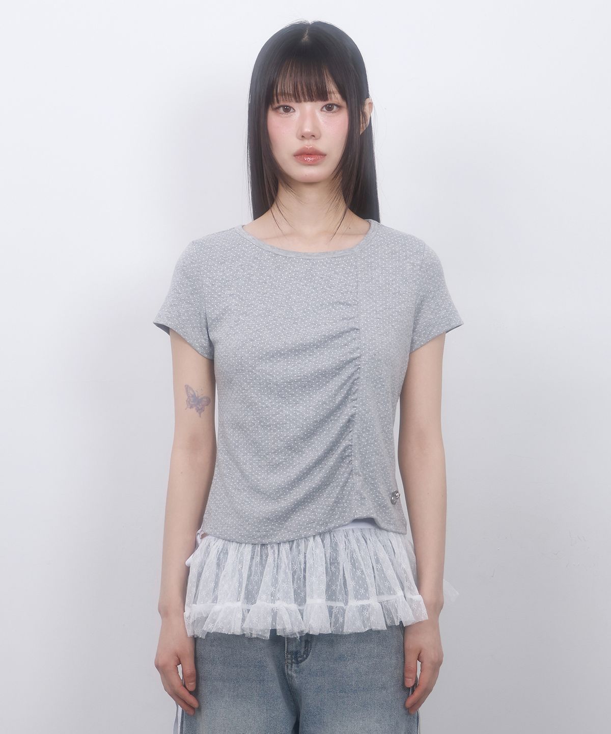 엘엠알(LMR) 도트 셔링 반팔 티셔츠 GREY