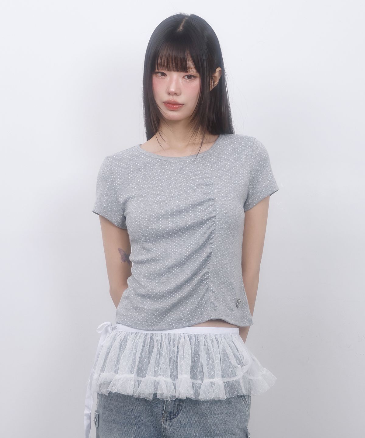 엘엠알(LMR) 도트 셔링 반팔 티셔츠 GREY