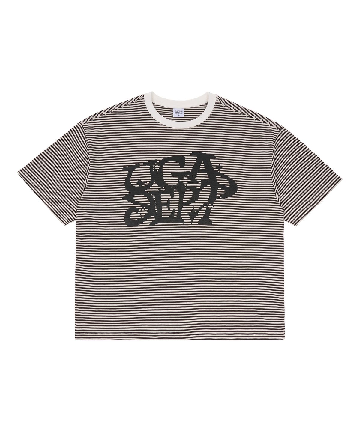 유니버스 가먼트(UNIVERSE GARMENT) 스트라이프 그래피티 티셔츠_CHARCOAL
