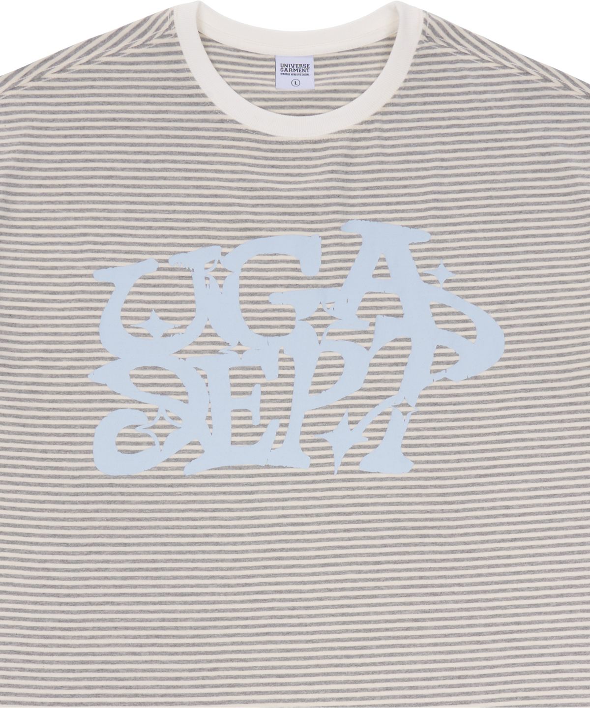 유니버스 가먼트(UNIVERSE GARMENT) 스트라이프 그래피티 티셔츠_MELANGE GREY