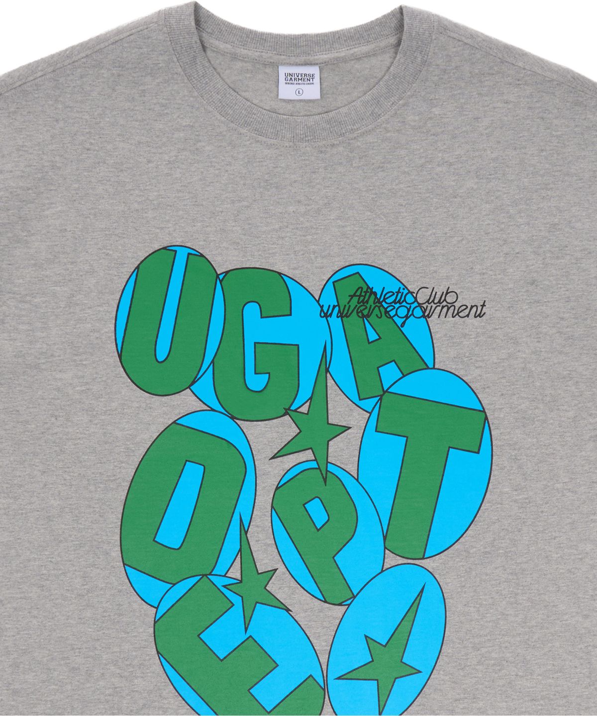 유니버스 가먼트(UNIVERSE GARMENT) 서클 텍스트 프린트 티셔츠_MELANGE GREY