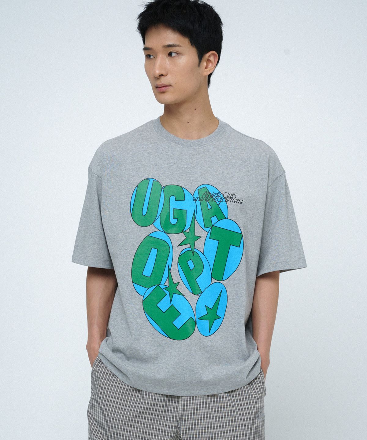 유니버스 가먼트(UNIVERSE GARMENT) 서클 텍스트 프린트 티셔츠_MELANGE GREY