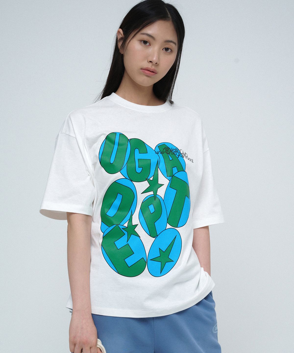 유니버스 가먼트(UNIVERSE GARMENT) 서클 텍스트 프린트 티셔츠_WHITE