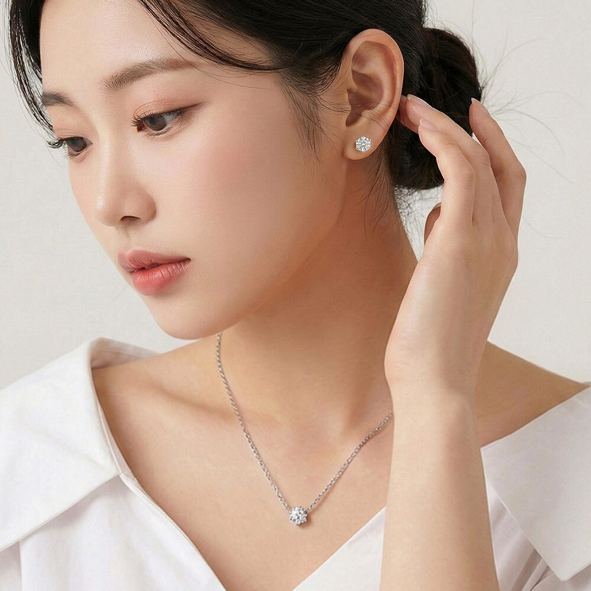 디유아모르(DIEUAMOUR) 모이사나이트 1스톤 목걸이+귀걸이 세트 GRA보증서