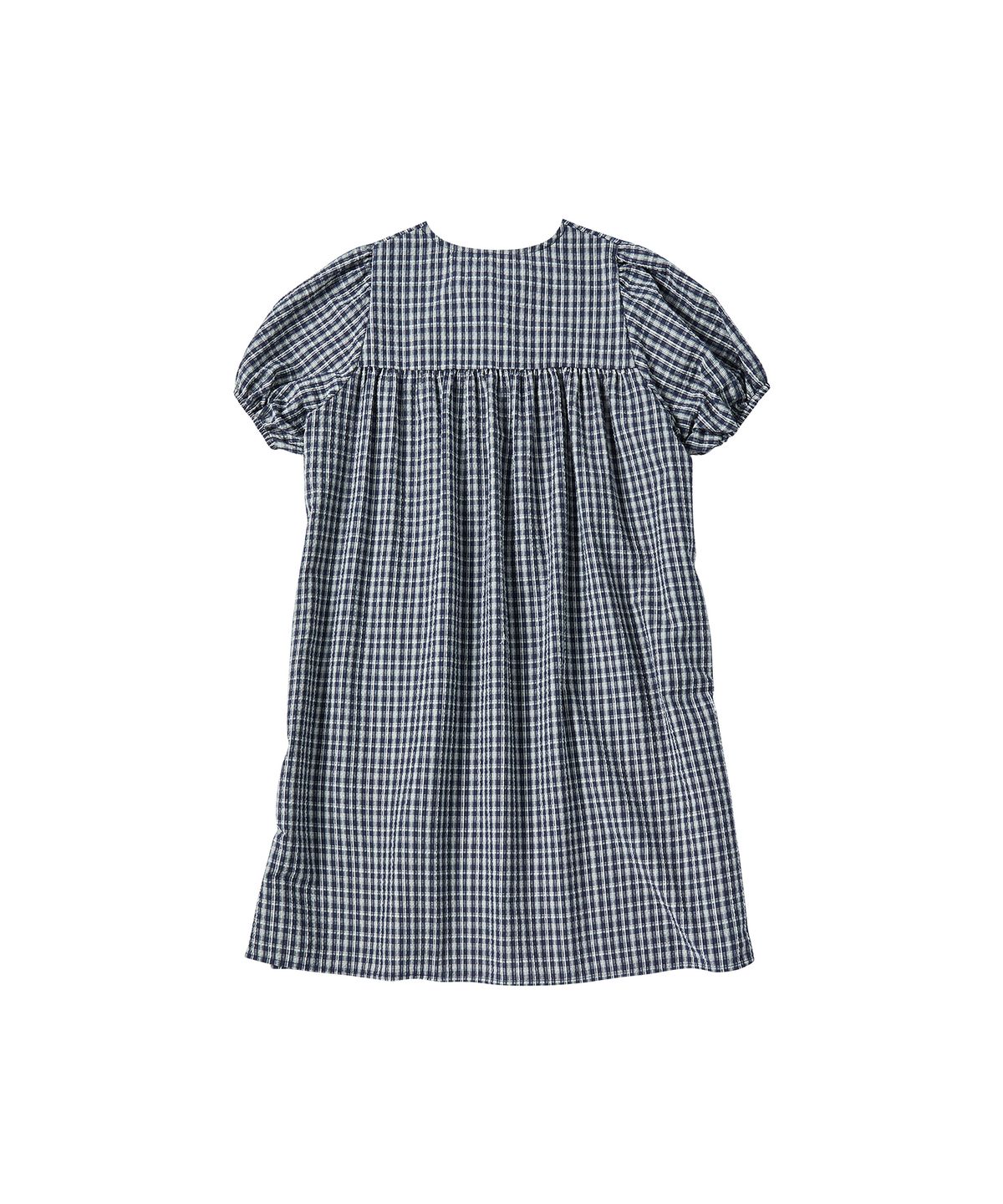 꼬모니노즈(COMONINOZ) W CHECK PUFF ONE PIECE [NAVY]
