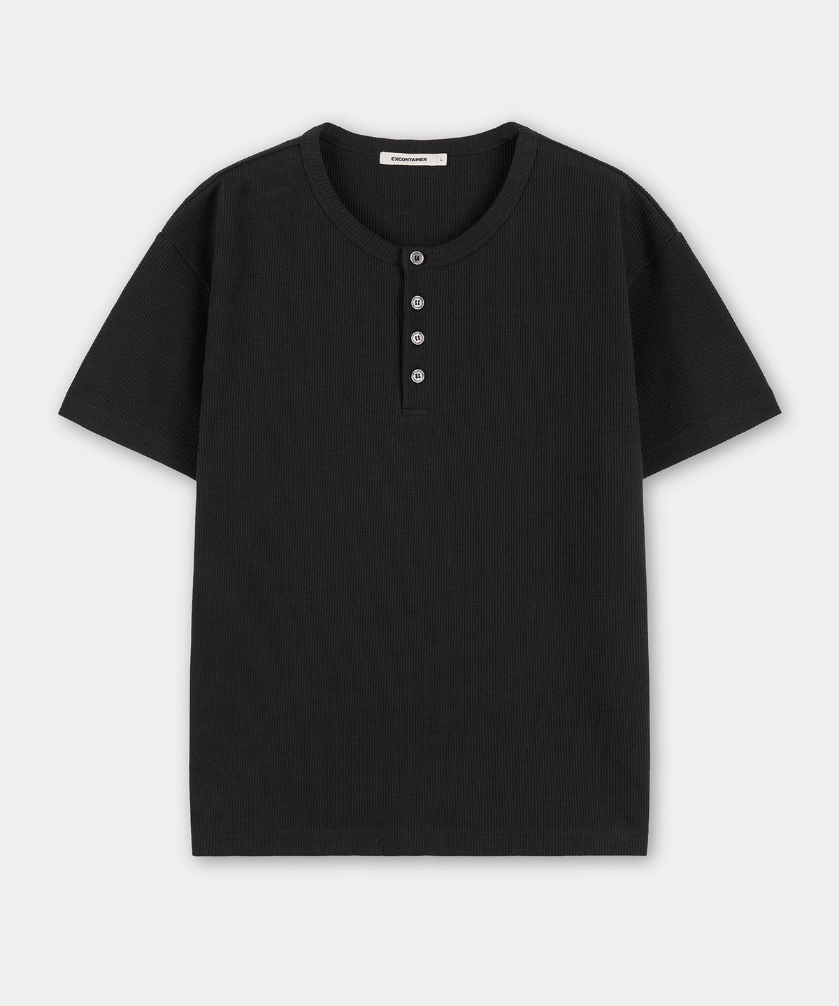 엑스컨테이너(EXCONTAINER) 헨리넥 와플 하프 슬리브 (BLACK)