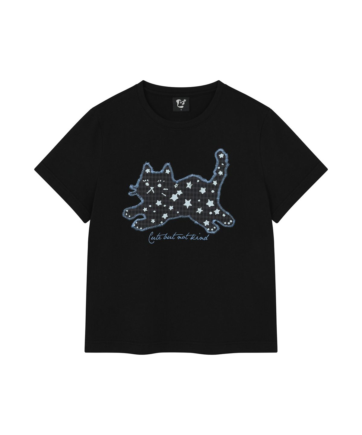 엘엠알(LMR) 스타 도트 캣 아플리케 반팔 티셔츠 BLACK