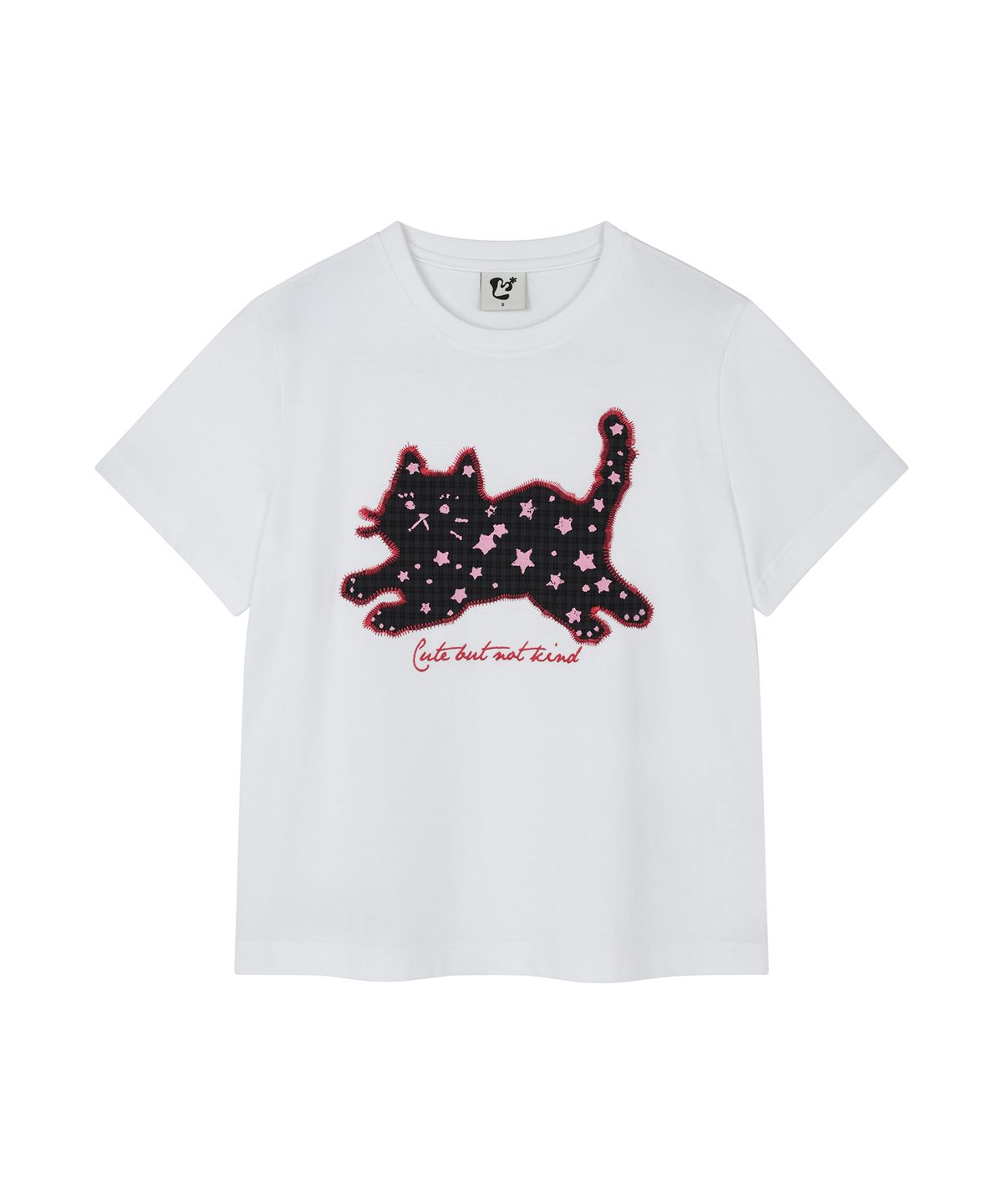 엘엠알(LMR) 스타 도트 캣 아플리케 반팔 티셔츠 WHITE
