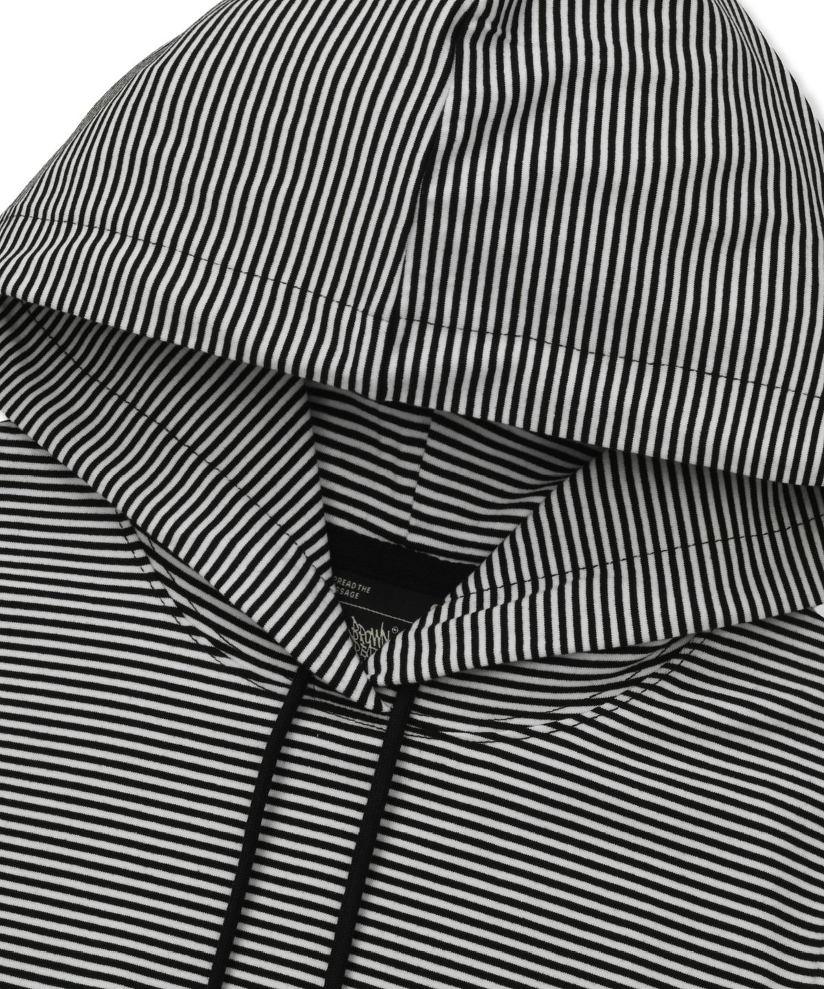 브라운브레스(BROWNBREATH) W TAG STRIPE SHORT SLEEVE HOODIE - BLACK