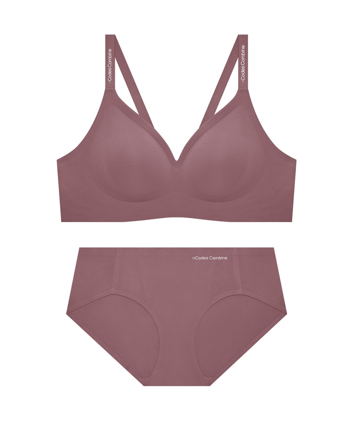 코데즈컴바인 이너웨어(CODES COMBINE INNERWEAR) 더블업 볼륨일체형 심리스 브라팬티 세트_로즈핑크
