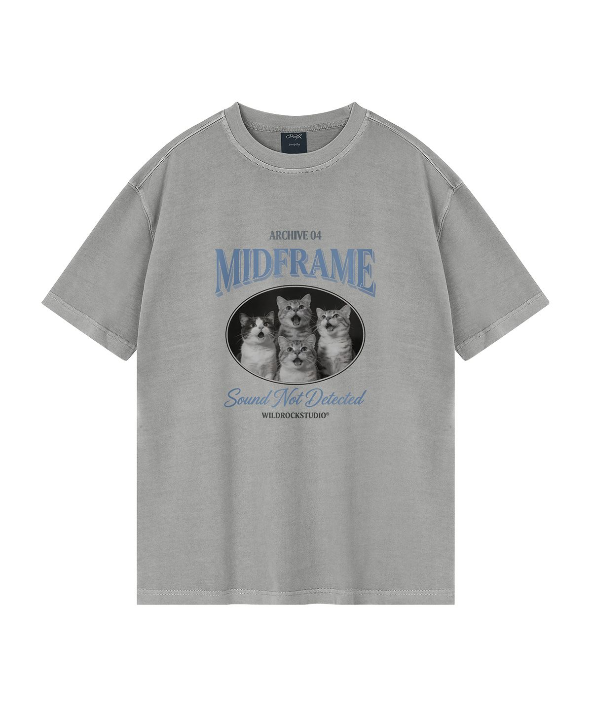 와일드락(WILDROCK) Midframe Cat 피그먼트 오버핏 반팔 티셔츠 (크롭 포함)